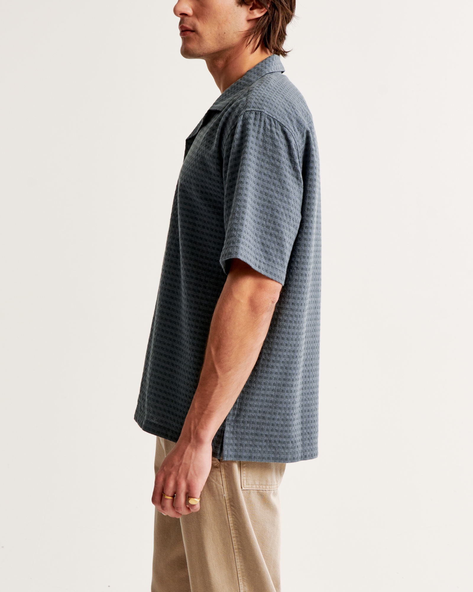 Men's Camp Collar Textured Button-Up Shirt