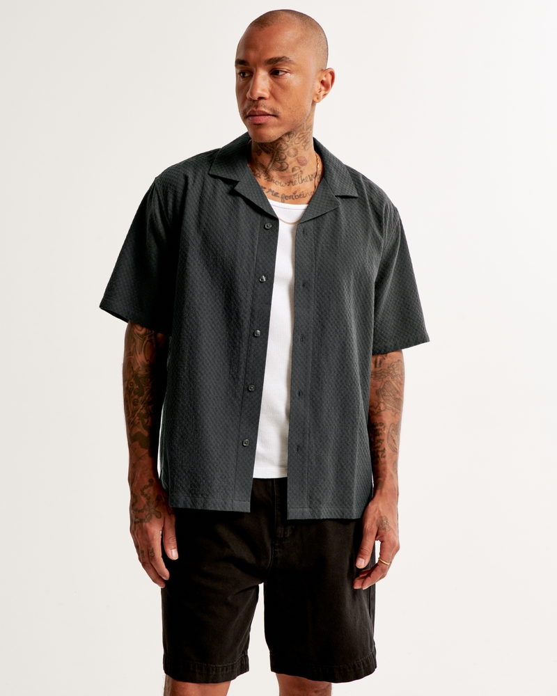 Men's Camp Collar Textured Button-Up Shirt