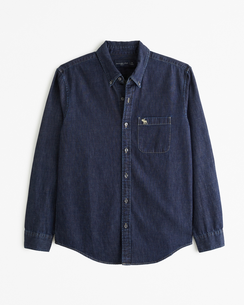 【Abercrombie & Fitch】リネン アイコン ボタンアップシャツ メンズ デニム アイコンボタンアップ リネンシャツ | メンズ