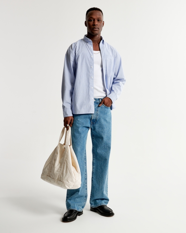 90s Oversized Poplin Shirt, Light Blue