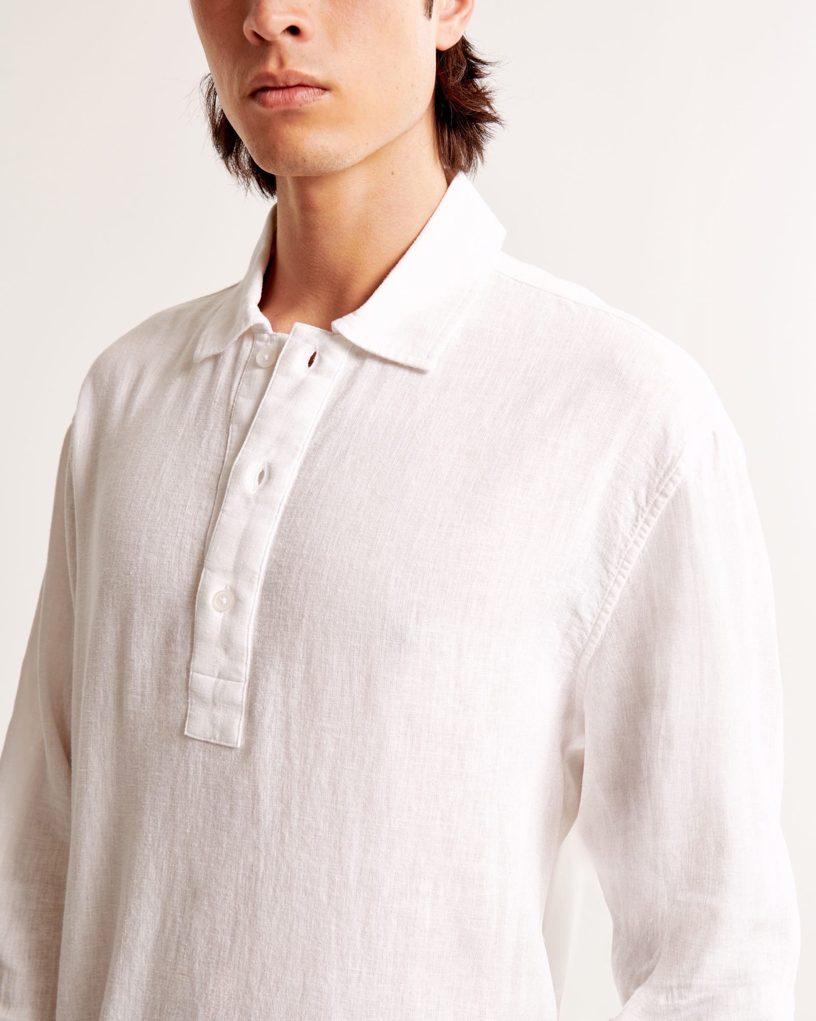 Long-Sleeve Summer Linen-Blend Popover