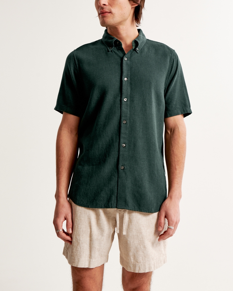 Short-Sleeve Summer Linen-Blend Button-Up Shirt