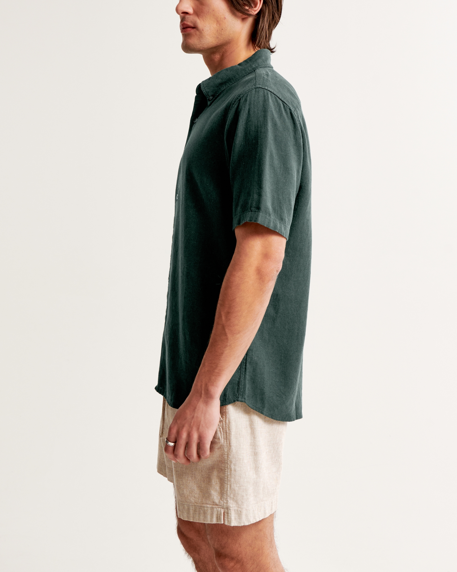 Men's Short-Sleeve Summer Linen-Blend Button-Up Shirt, Men's