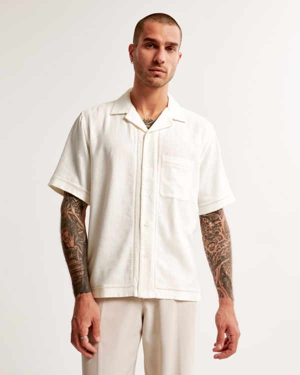 Camp Collar Summer Linen-Blend Shirt, White