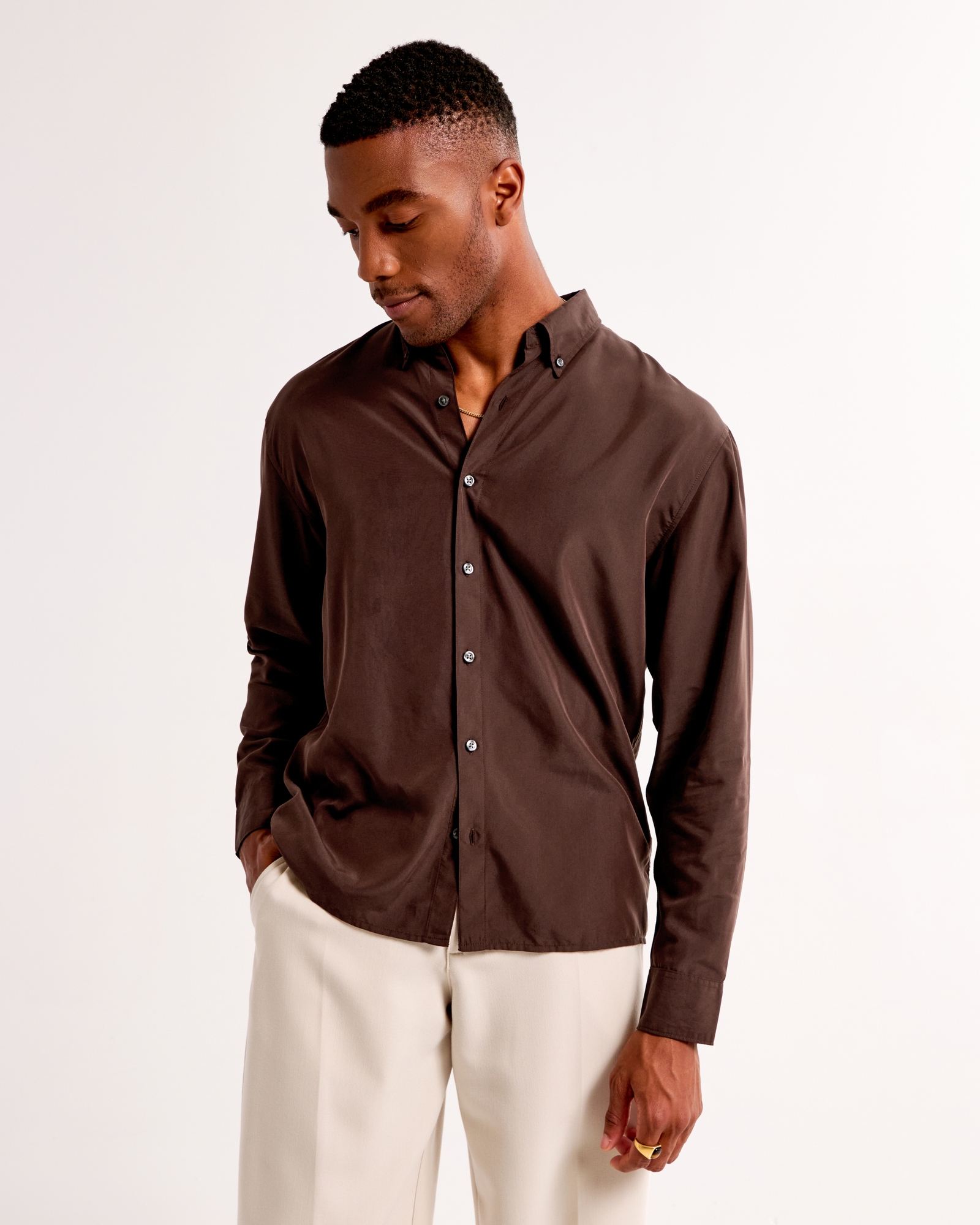 Long-Sleeve Cupro Button-Up Shirt