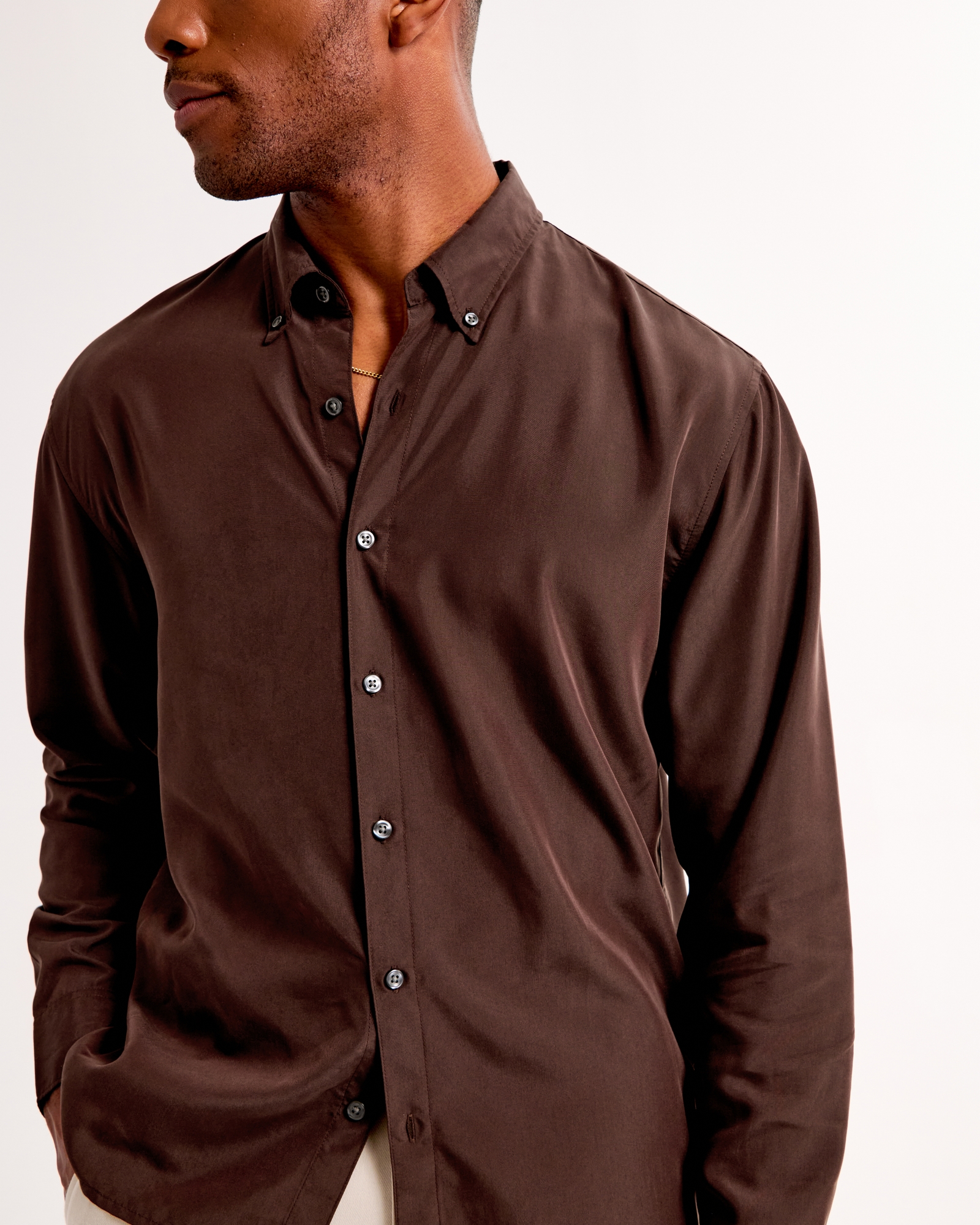 Long-Sleeve Cupro Button-Up Shirt