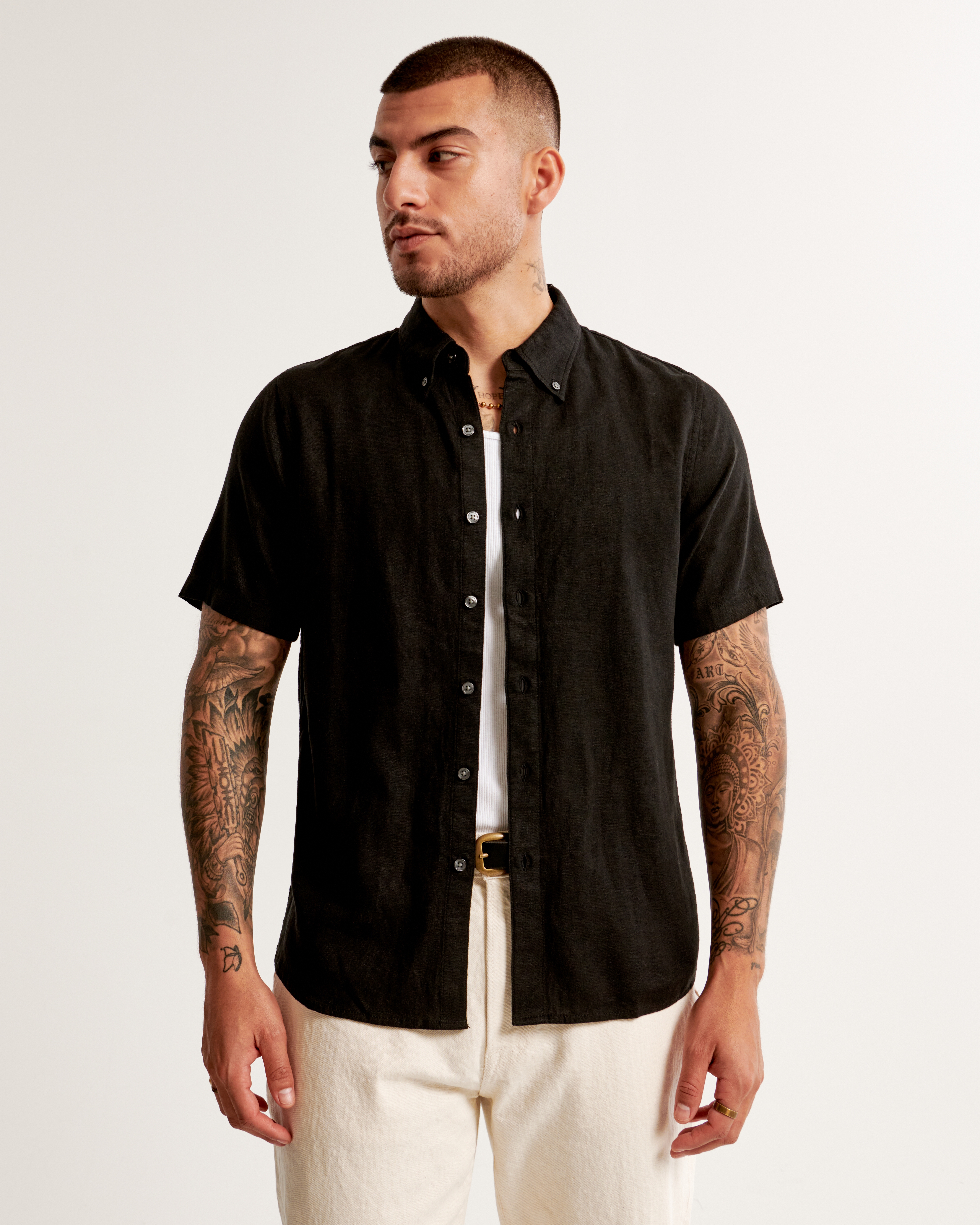 Men's Short-Sleeve Summer Linen-Blend Button-Up Shirt | Men's Tops |  Abercrombie.com