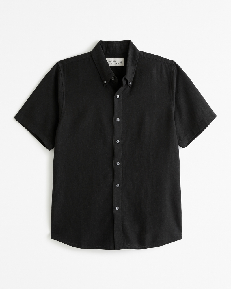 Men\'s Short-Sleeve Summer Linen-Blend Button-Up Shirt | Men\'s Tops