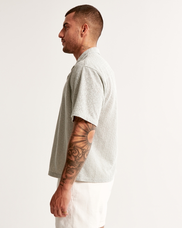 Men's Camp Collar Cropped Lace Shirt | Men's Clearance