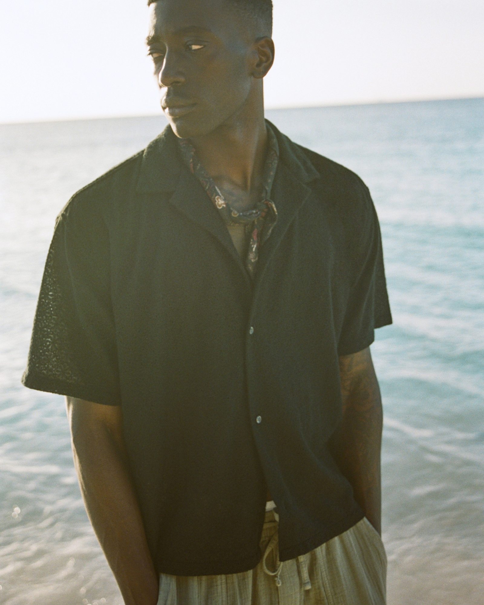 Men's Camp Collar Cropped Lace Shirt | Men's Clearance