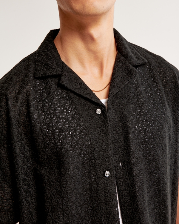 Men's Camp Collar Cropped Lace Shirt | Men's Clearance