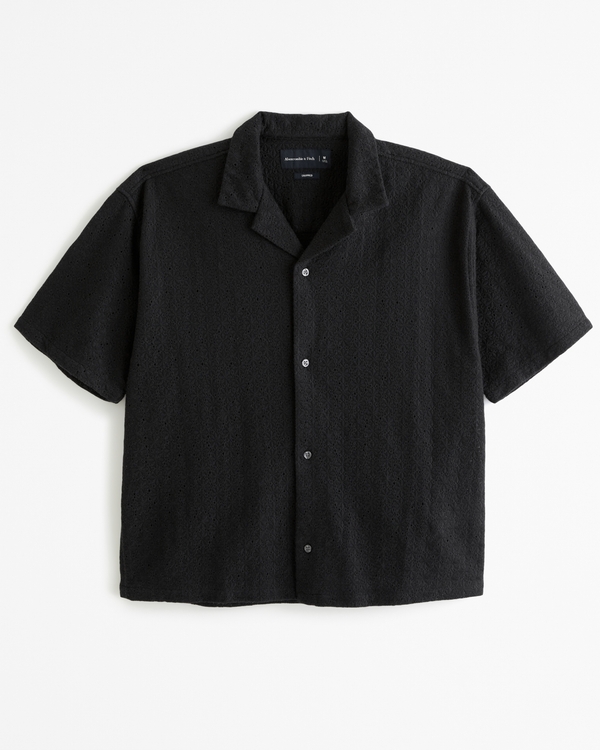 Men's Camp Collar Cropped Lace Shirt | Men's Clearance