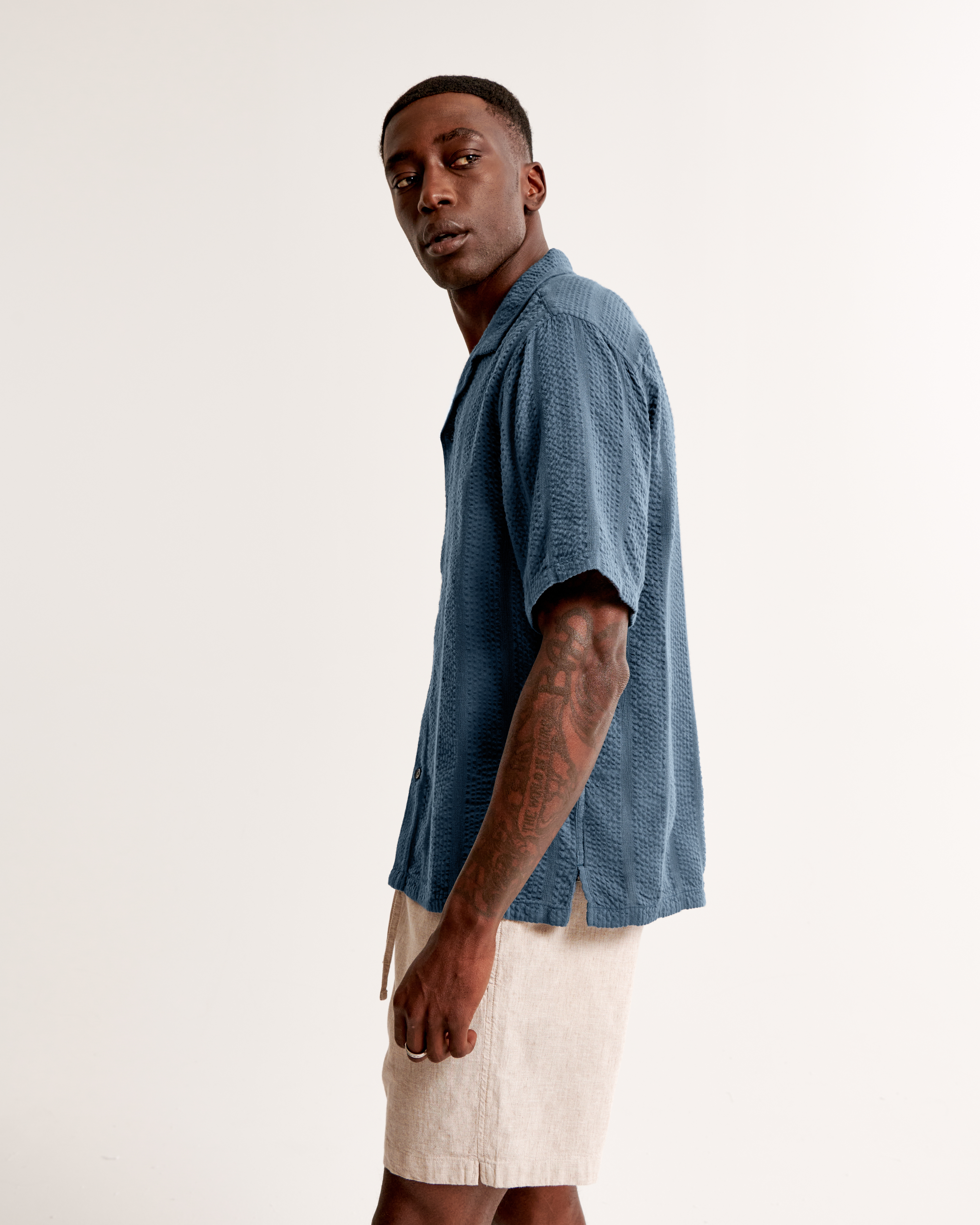 Men's Camp Collar Seersucker Shirt | Men's Clearance