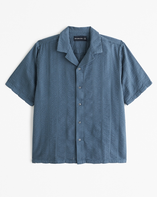 Camp Collar Seersucker Shirt, Dusk Blue Stripe