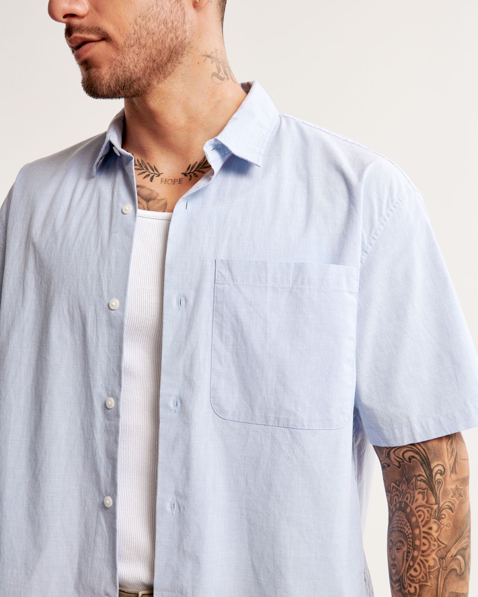 Short-Sleeve Cropped Poplin Button-Up Shirt