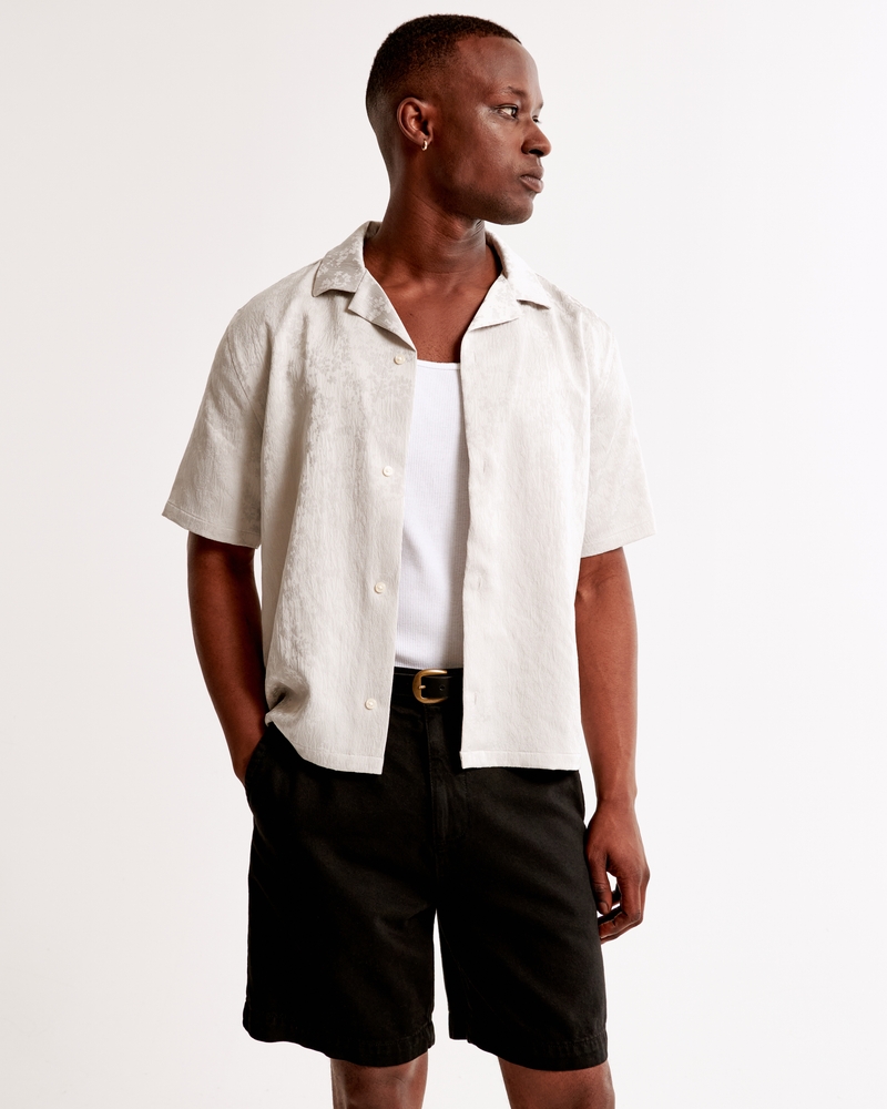 Camp Collar Cropped Jacquard Shirt
