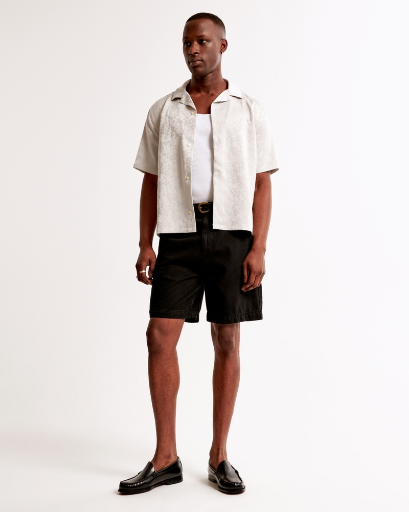Camp Collar Cropped Jacquard Shirt