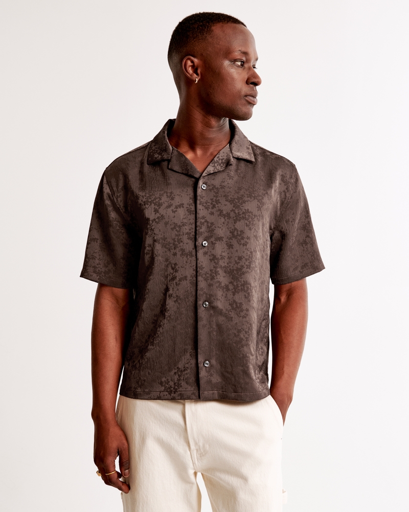 Camp Collar Cropped Jacquard Shirt