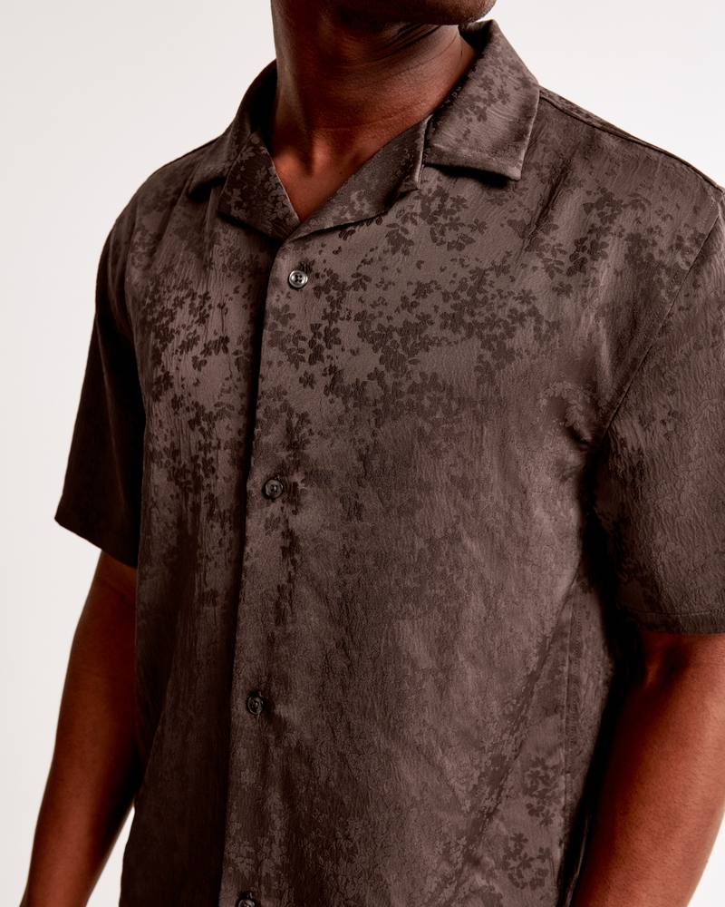 Camp Collar Cropped Jacquard Shirt