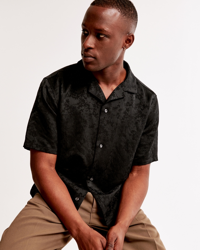 Camp Collar Cropped Jacquard Shirt