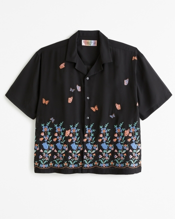Pride Camp Collar Cropped Sheer Embroidered Shirt from Abercrombie & Fitch - $79.99
