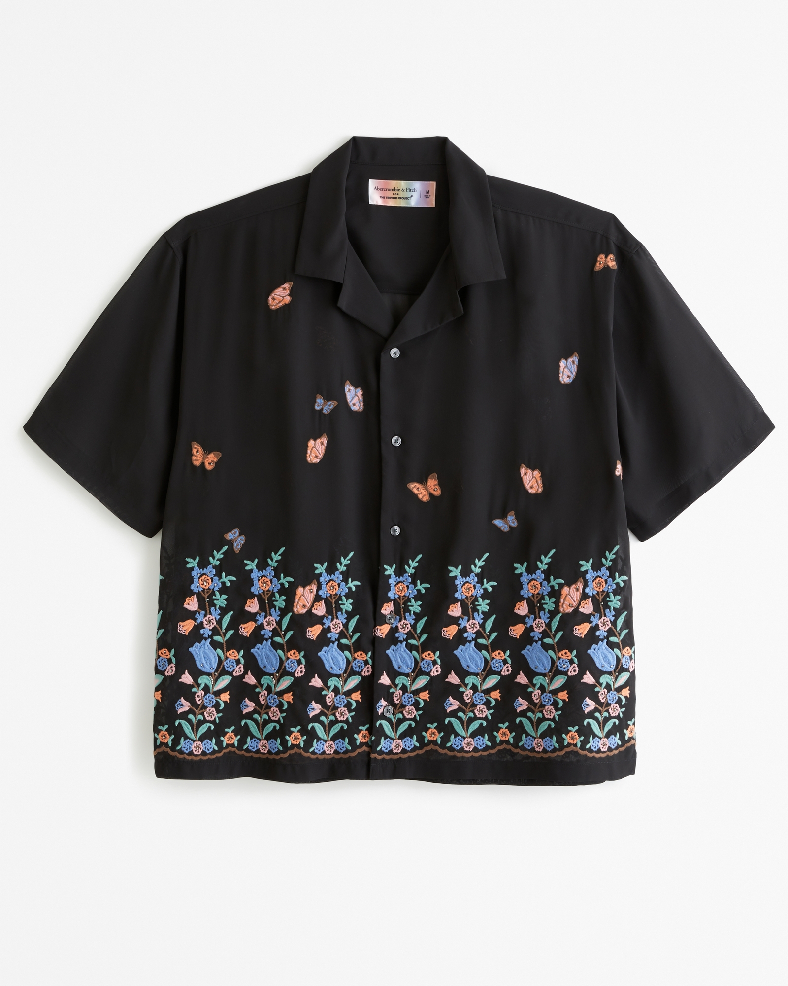 Abercrombie & Fitch Camp Collar Cropped Lace Shirt | Arden Fair