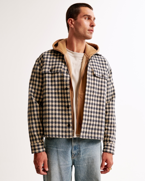 Flannel Shirt Jacket, Cream Plaid view 1