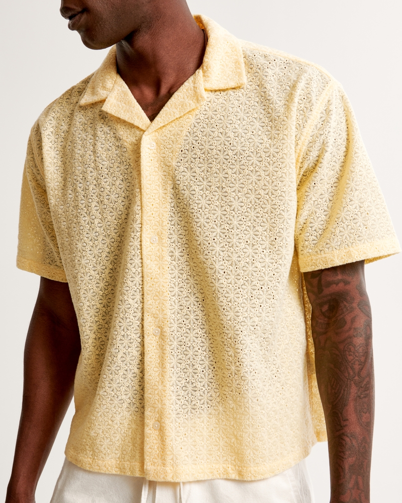 Camp Collar Cropped Lace Shirt