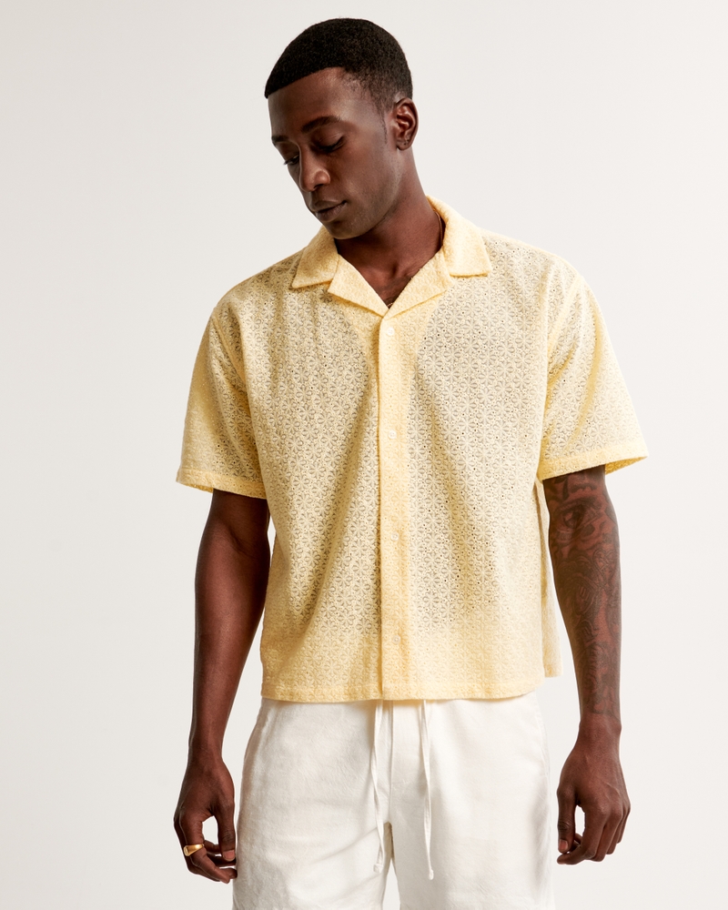 Camp Collar Cropped Lace Shirt