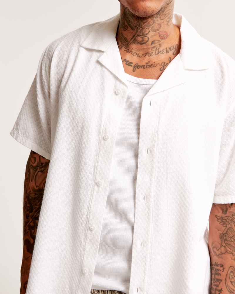 Camp Collar Waffle Button-Up Shirt