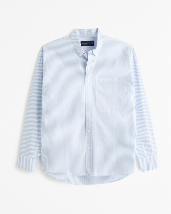 90s Oversized Poplin Shirt, Light Blue And White Stripe