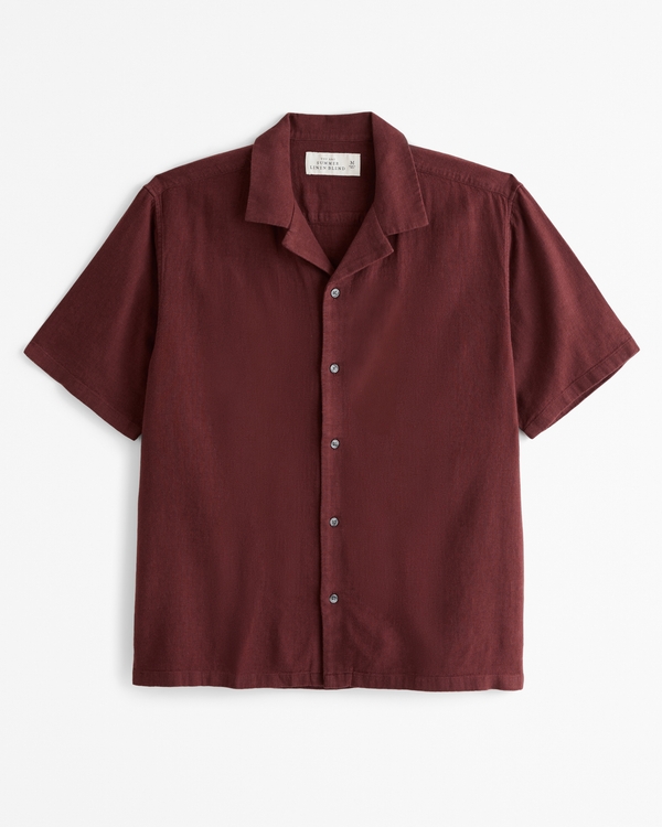 Camp Collar Summer Linen-Blend Shirt, Burgundy