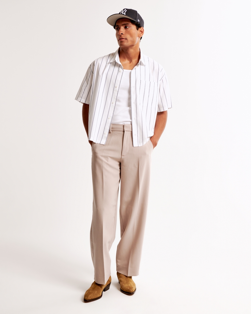 Short-Sleeve Cropped Workwear Button-Up Shirt