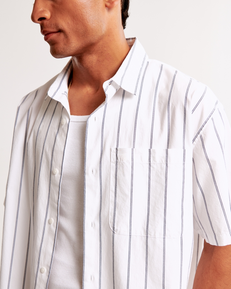 Short-Sleeve Cropped Workwear Button-Up Shirt