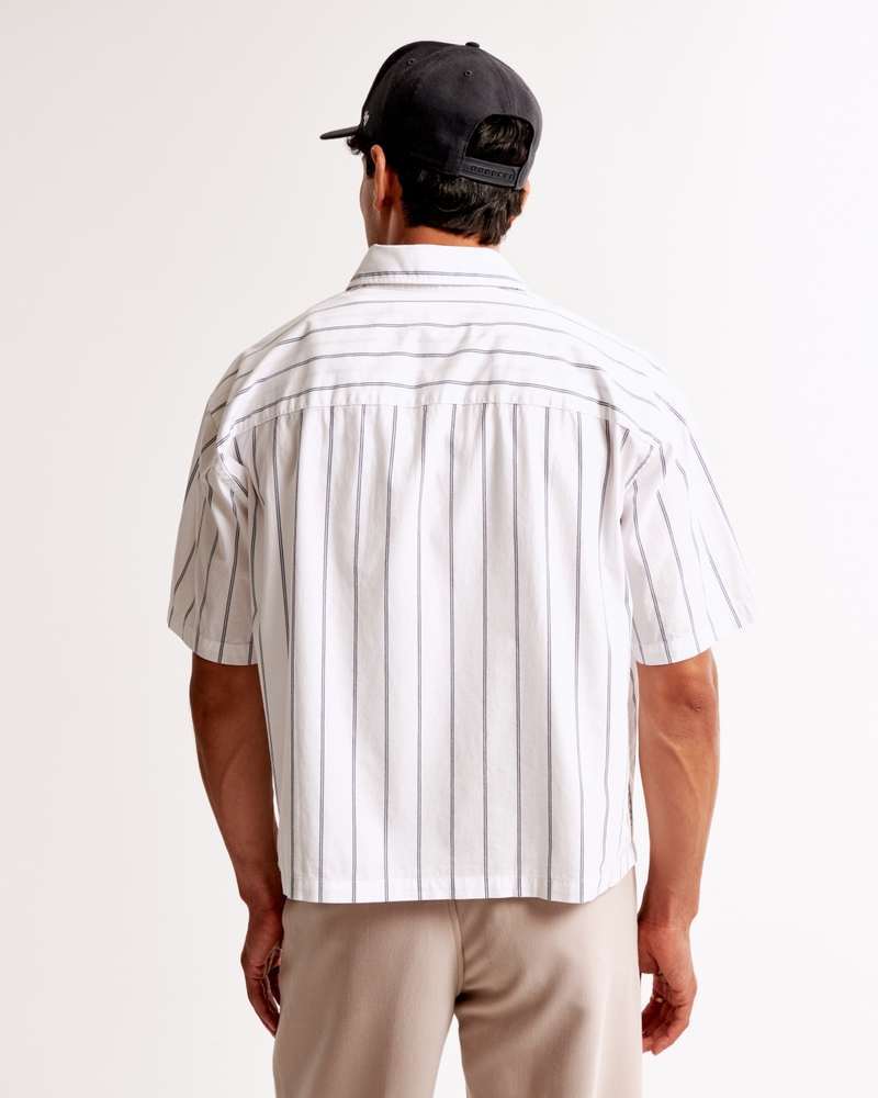 Short-Sleeve Cropped Workwear Button-Up Shirt