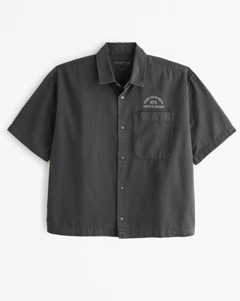 Men s Short Sleeve Cropped Workwear Graphic Button Up Shirt Men s Tops Abercrombie
