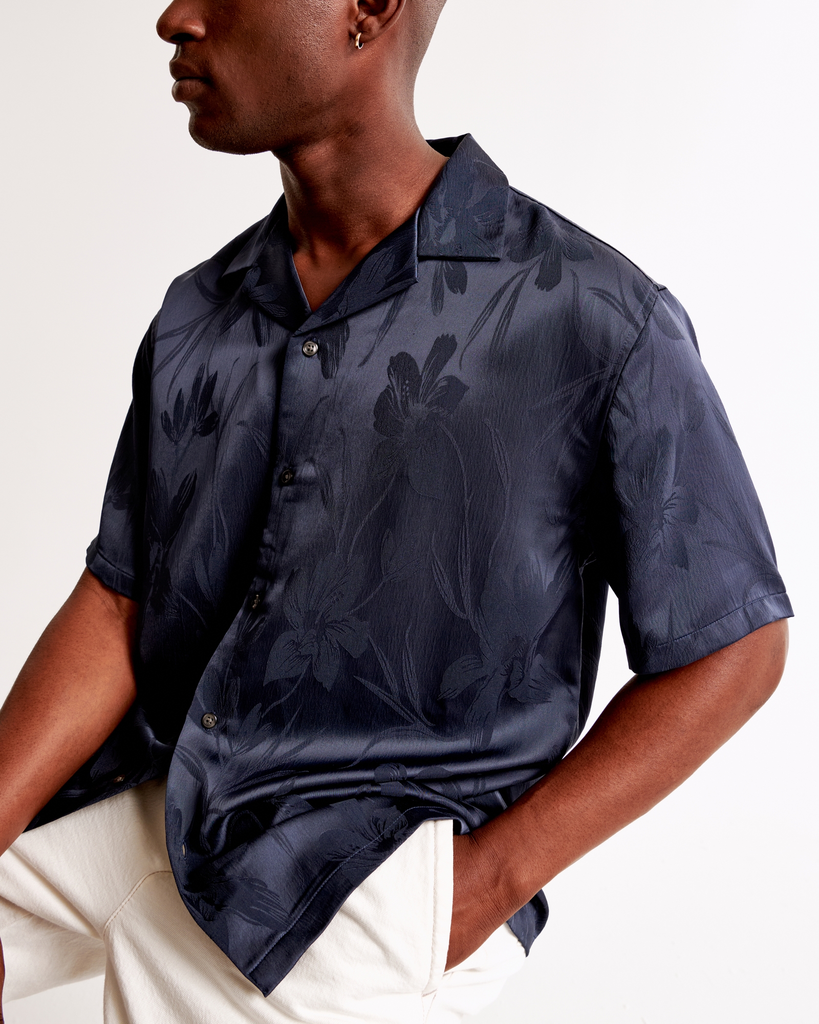 Camp Collar Silky Button-Up Shirt