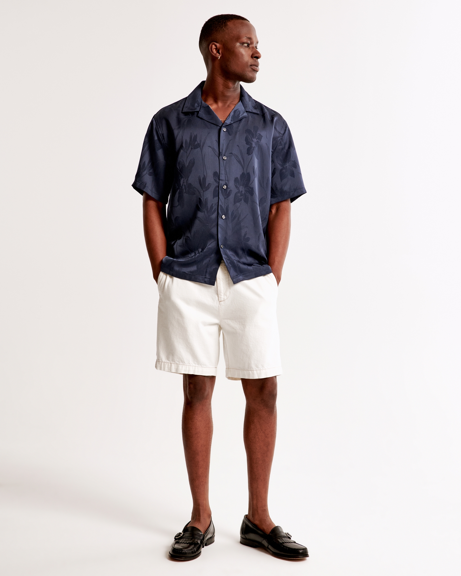 Camp Collar Silky Button-Up Shirt