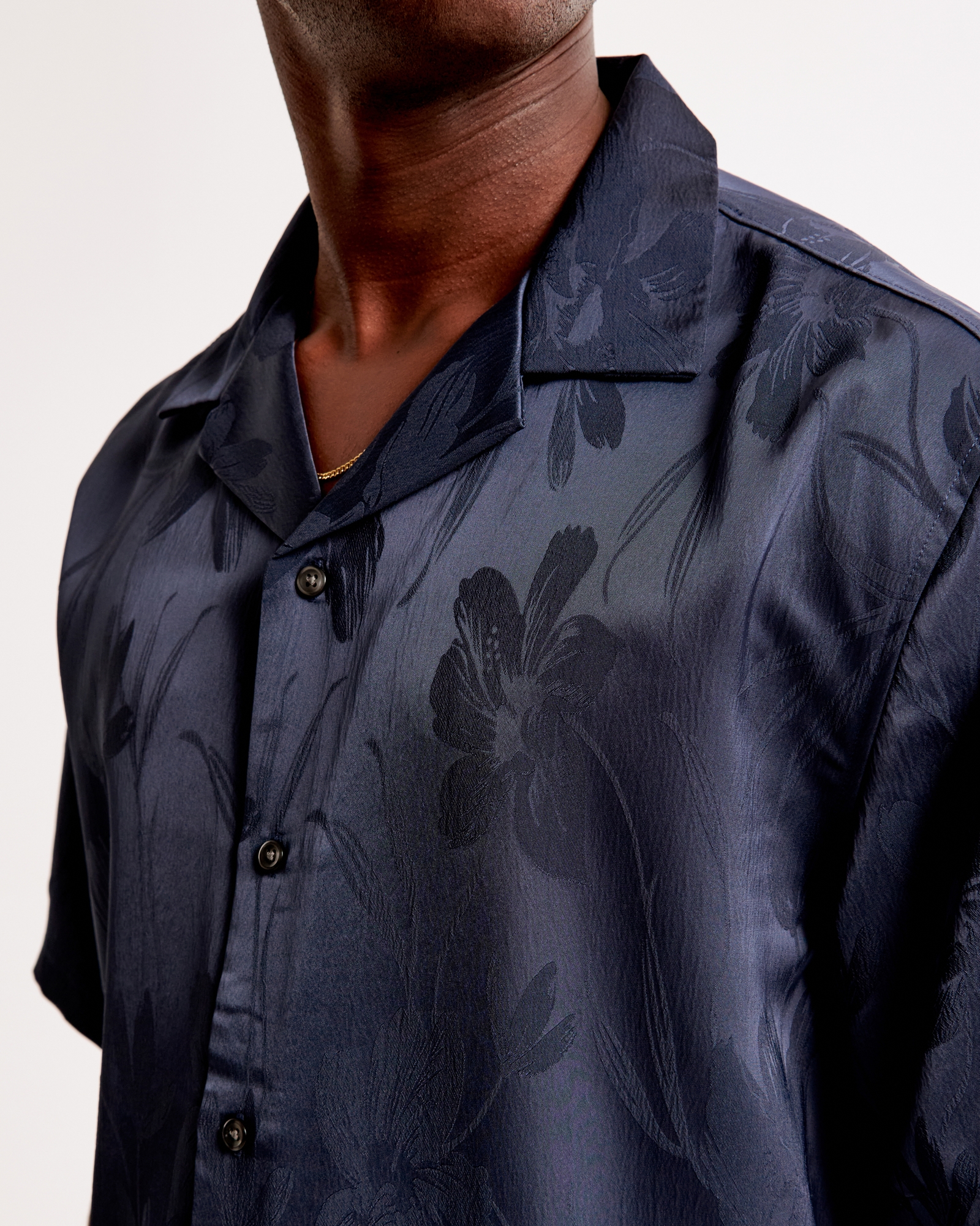 Camp Collar Silky Button-Up Shirt