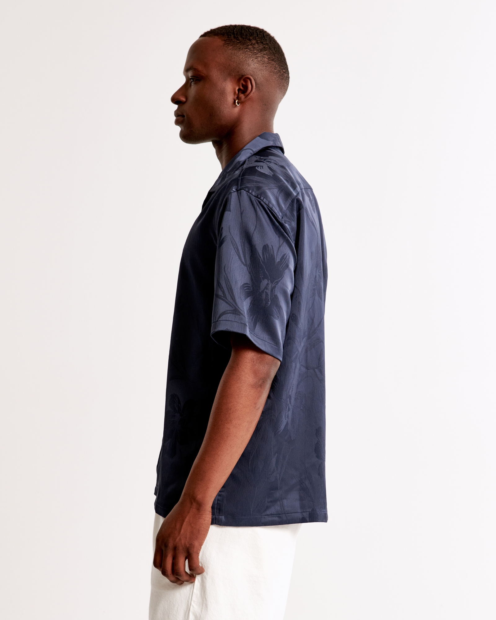 Camp Collar Silky Button-Up Shirt