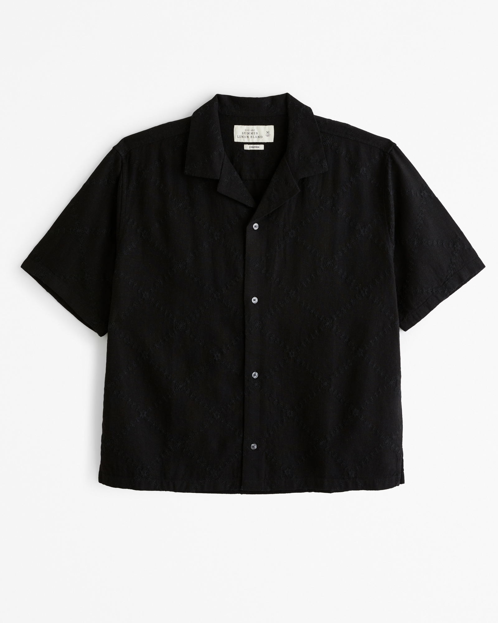 Camp Collar Cropped Summer Linen-Blend Embroidered Shirt