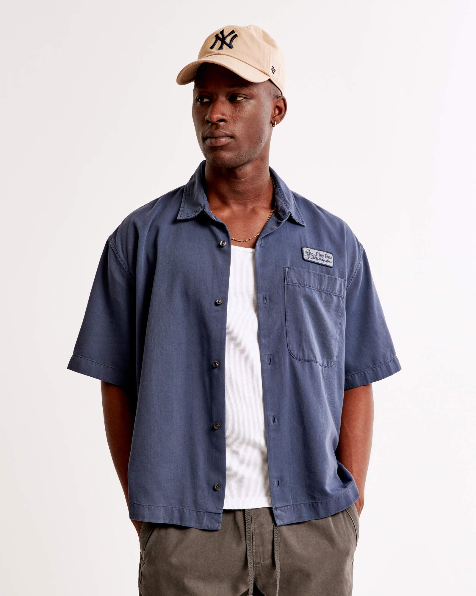 Random Golf Club Short-Sleeve Cropped Graphic Button-Up Shirt