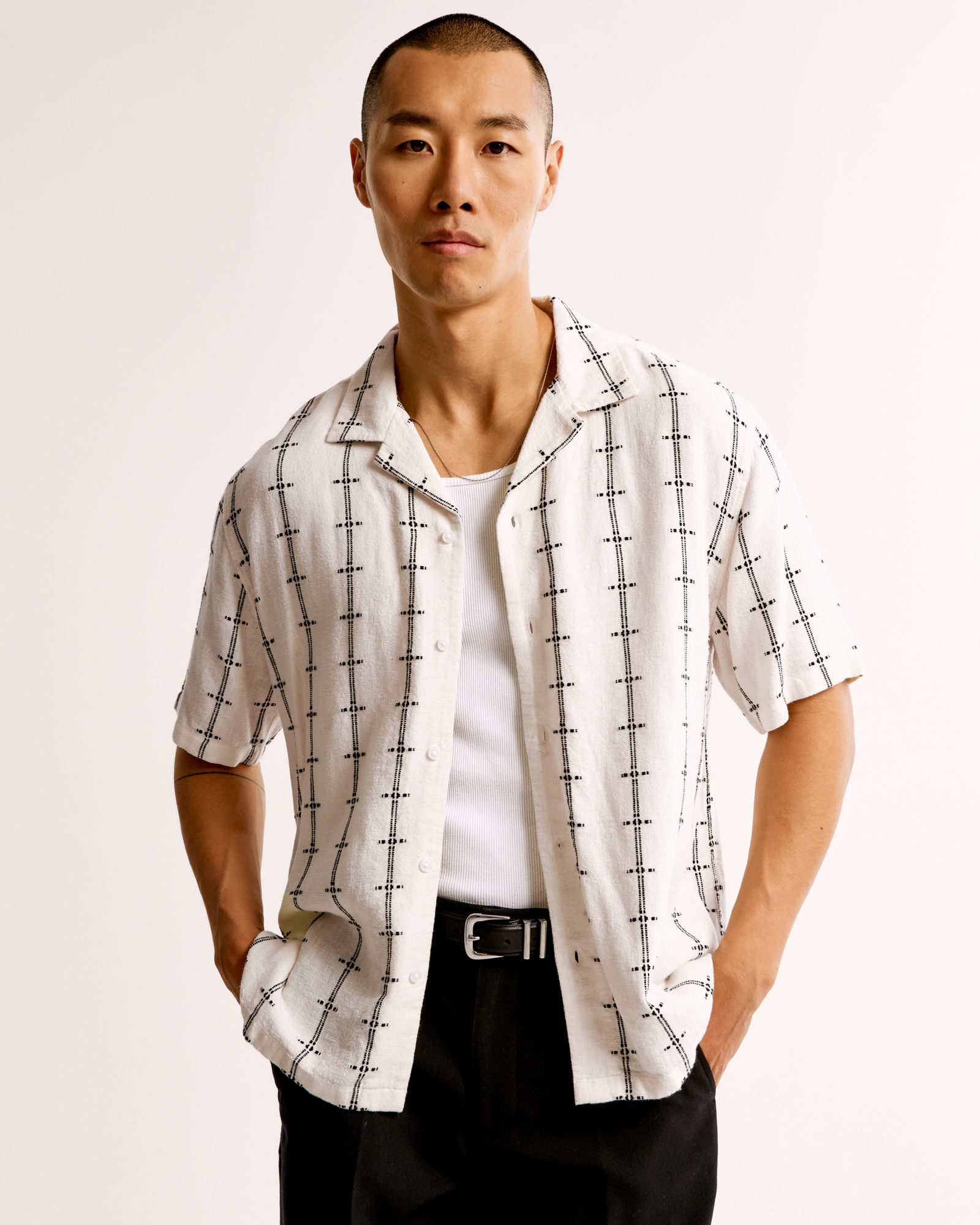 Camp Collar Summer Linen-Blend Embroidered Shirt