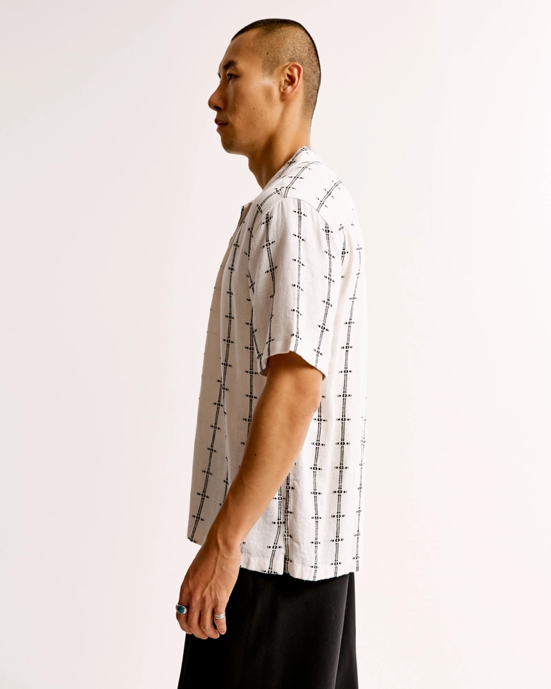 Camp Collar Summer Linen-Blend Embroidered Shirt