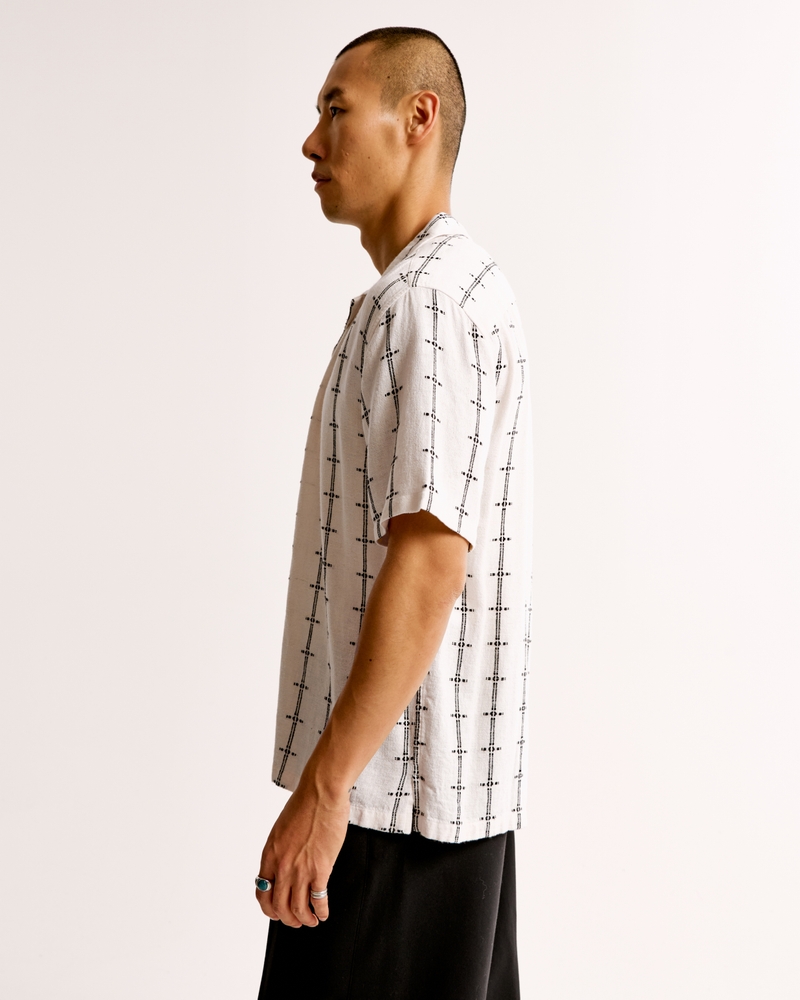 Camp Collar Summer Linen-Blend Embroidered Shirt