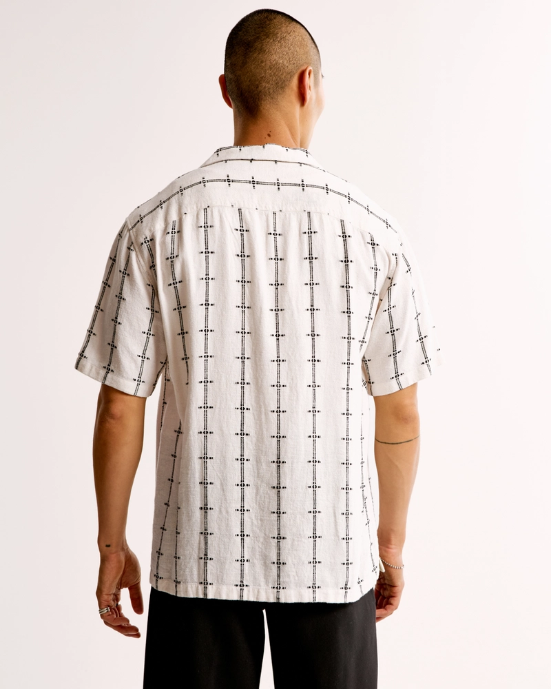 Camp Collar Summer Linen-Blend Embroidered Shirt