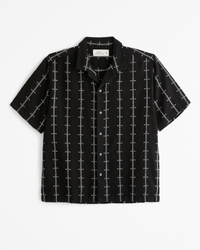Camp Collar Summer Linen-Blend Embroidered Shirt