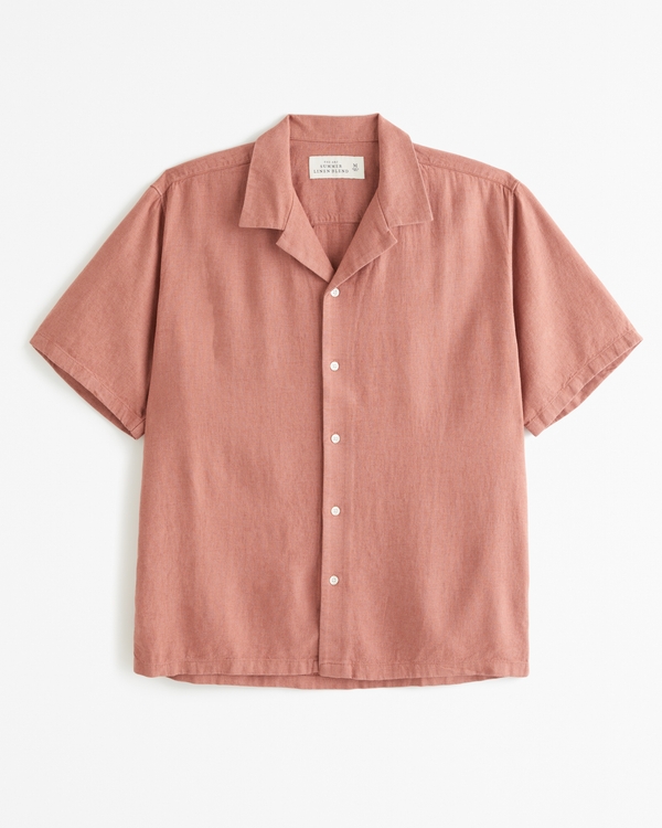 Camp Collar Linen-Blend Shirt, Light Red