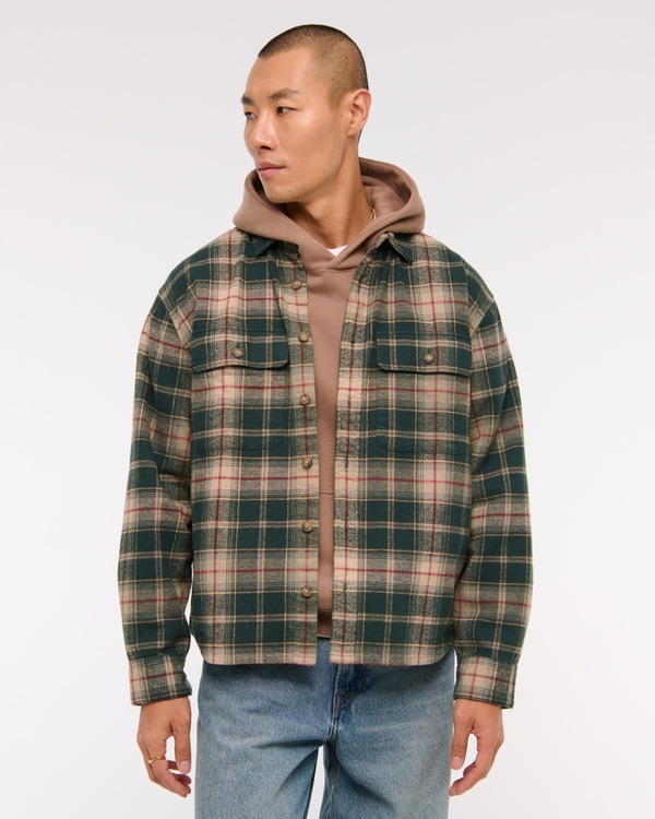 90s Oversized Flannel, Dark Spruce Plaid