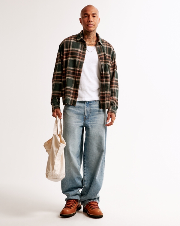 Cropped Flannel, Dark Spruce Plaid